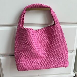 Designer Inspired Buttery Soft Pink Woven Hobo Handbag